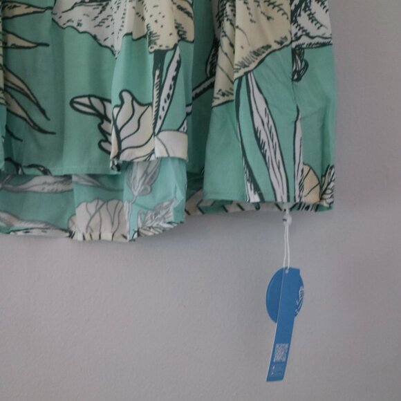 NWT Green White Tropical Print Bathing Suit Coverup Dress Sz M - Picture 5 of 7